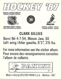 1987-88 Panini Hockey Stickers #34 Clark Gillies Back
