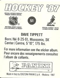 1987-88 Panini Hockey Stickers #51 Dave Tippett Back