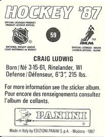 1987-88 Panini Hockey Stickers #59 Craig Ludwig Back