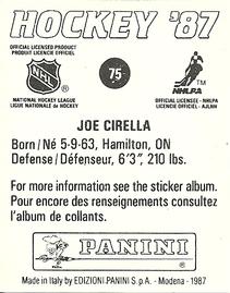 1987-88 Panini Hockey Stickers #75 Joe Cirella Back