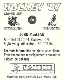 1987-88 Panini Hockey Stickers #80 John MacLean Back