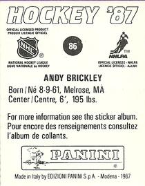 1987-88 Panini Hockey Stickers #86 Andy Brickley Back