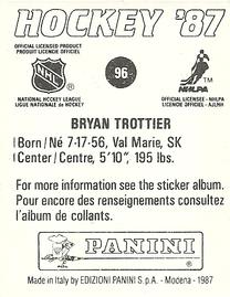 1987-88 Panini Hockey Stickers #96 Bryan Trottier Back