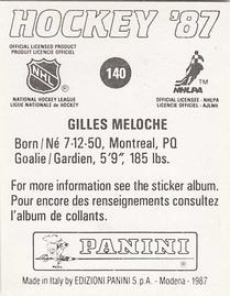 1987-88 Panini Hockey Stickers #140 Gilles Meloche Back