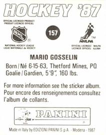1987-88 Panini Hockey Stickers #157 Mario Gosselin Back
