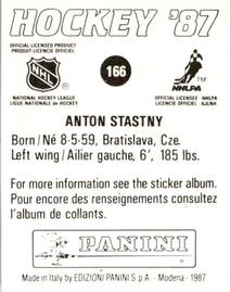 1987-88 Panini Hockey Stickers #166 Anton Stastny Back