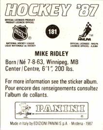 1987-88 Panini Hockey Stickers #181 Mike Ridley Back