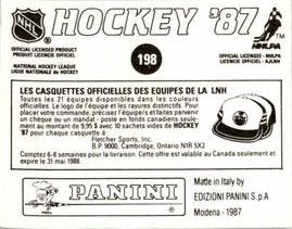 1987-88 Panini Hockey Stickers #198 1987 Stanley Cup Back