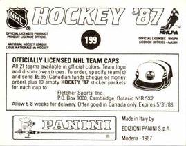 1987-88 Panini Hockey Stickers #199 1987 Stanley Cup Back