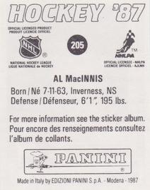 1987-88 Panini Hockey Stickers #205 Al MacInnis Back