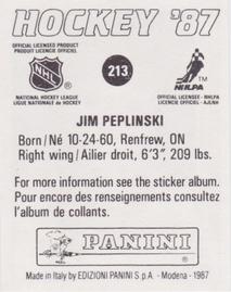 1987-88 Panini Hockey Stickers #213 Jim Peplinski Back