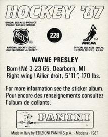 1987-88 Panini Hockey Stickers #228 Wayne Presley Back