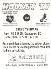 1987-88 Panini Hockey Stickers #243 Steve Yzerman Back