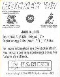 1987-88 Panini Hockey Stickers #262 Jari Kurri Back