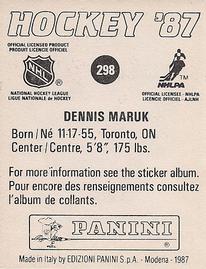 1987-88 Panini Hockey Stickers #298 Dennis Maruk Back