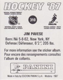 1987-88 Panini Hockey Stickers #310 Jim Pavese Back