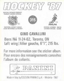 1987-88 Panini Hockey Stickers #315 Gino Cavallini Back