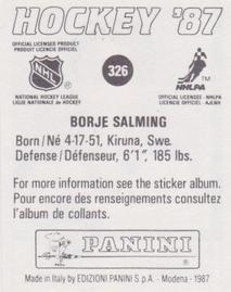 1987-88 Panini Hockey Stickers #326 Borje Salming Back