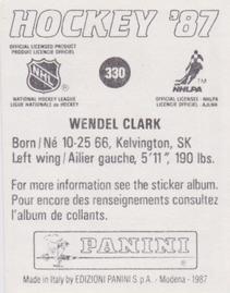 1987-88 Panini Hockey Stickers #330 Wendel Clark Back