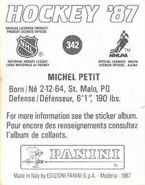 1987-88 Panini Hockey Stickers #342 Michel Petit Back