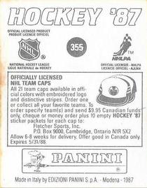 1987-88 Panini Hockey Stickers #355 Winnipeg Jets Logo Back