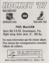 1987-88 Panini Hockey Stickers #364 Paul MacLean Back
