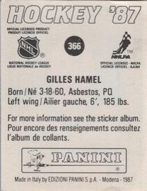 1987-88 Panini Hockey Stickers #366 Gilles Hamel Back