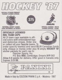 1987-88 Panini Hockey Stickers #375 William M. Jennings Trophy Back