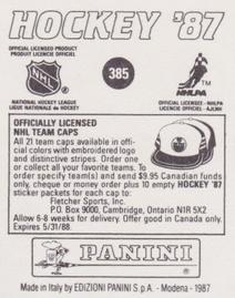1987-88 Panini Hockey Stickers #385 Frank J. Selke Trophy Back