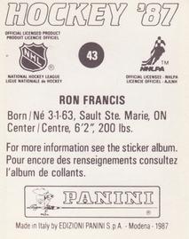 1987-88 Panini Hockey Stickers #43 Ron Francis Back