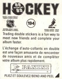 1988-89 Panini Hockey Stickers #194 Winnipeg Jets Back