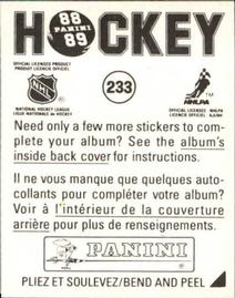 1988-89 Panini Hockey Stickers #233 Hartford Whalers Team Logo Back