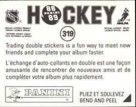 1988-89 Panini Hockey Stickers #319 Dave Brown Back