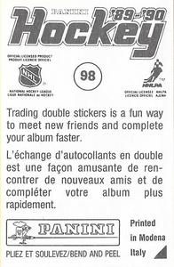 1989-90 Panini Hockey Stickers #98 Dave Taylor Back