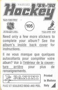 1989-90 Panini Hockey Stickers #105 Brian Bellows Back