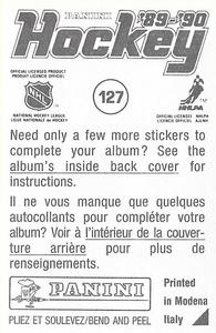 1989-90 Panini Hockey Stickers #127 Paul Cavallini Back