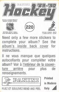 1989-90 Panini Hockey Stickers #220 Peter Sidorkiewicz Back
