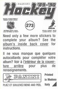 1989-90 Panini Hockey Stickers #273 Jeff Norton Back