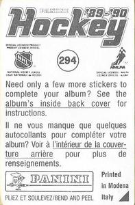 1989-90 Panini Hockey Stickers #294 Tim Kerr Back