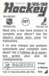 1989-90 Panini Hockey Stickers #321 Kevin Stevens Back