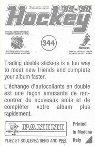 1989-90 Panini Hockey Stickers #344 Bob Mason Back