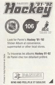 1991-92 Panini Hockey Stickers #106 Brian Hayward Back