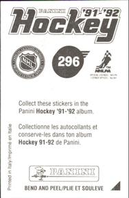 1991-92 Panini Hockey Stickers #296 Dale Hawerchuk Back