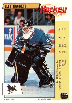 1992-93 Panini Hockey Stickers #123 Jeff Hackett Front