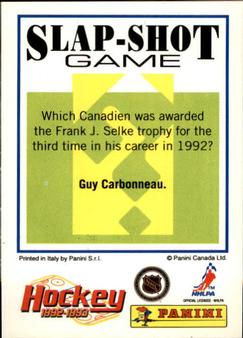 1992-93 Panini Hockey Stickers #28 Trevor Linden Back
