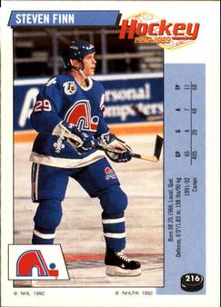 1992-93 Panini Hockey Stickers #216 Steven Finn Front