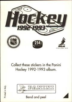 1992-93 Panini Hockey Stickers #254 Hartford Whalers Logo Back