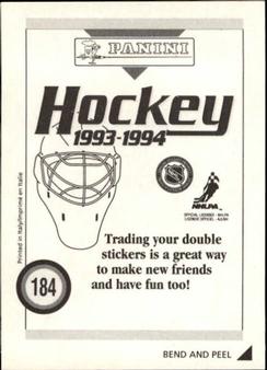 1993-94 Panini Hockey Stickers #184 Paul Ranheim Back