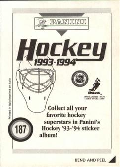 1993-94 Panini Hockey Stickers #187 Jeff Reese Back