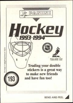 1993-94 Panini Hockey Stickers #193 Keith Tkachuk Back